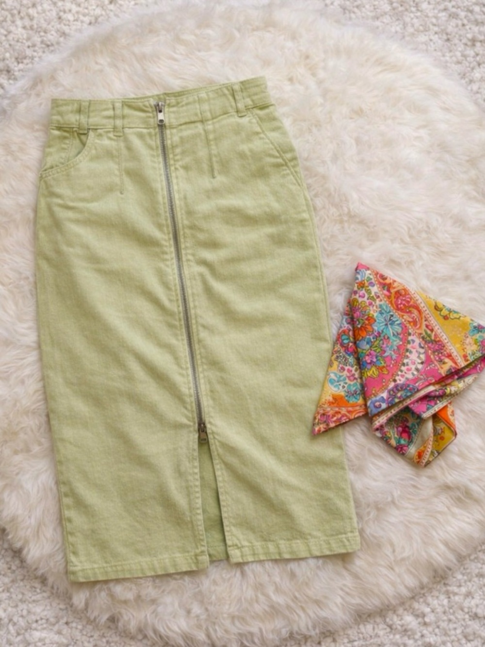 Free People We The Free I Want It All Midi Corduroy Skirt Light Moss Green Sz 28